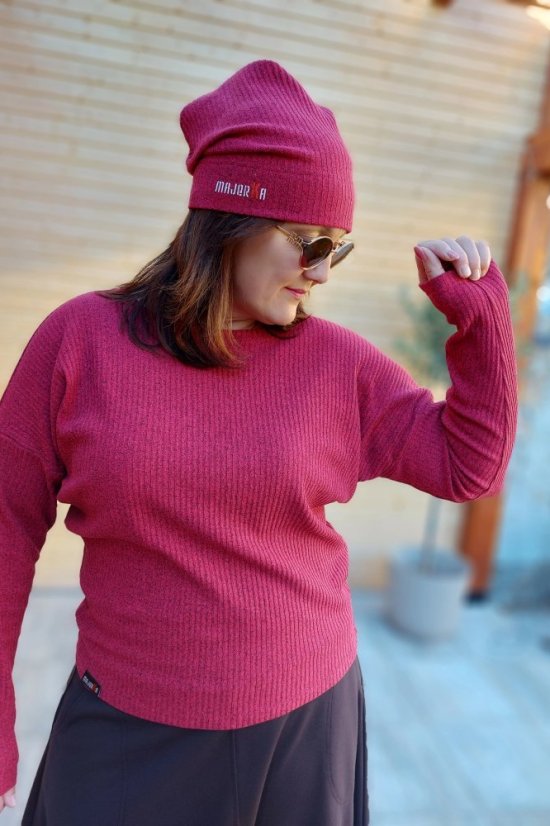 Malinový žebrový svetýrek Saria - Barva: Malinově červená, Velikost: M-L