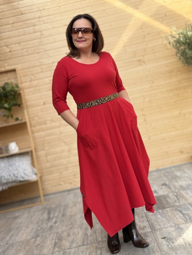 Šaty ALINA - červené - Barva: Červená, Velikost: S