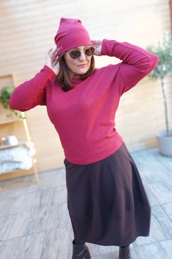 Malinový žebrový svetýrek Saria - Barva: Malinově červená, Velikost: M-L