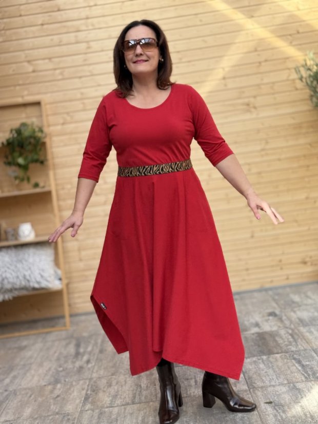 Šaty ALINA - červené - Barva: Červená, Velikost: S