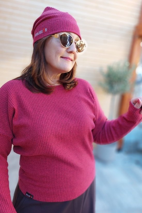 Malinový žebrový svetýrek Saria - Barva: Malinově červená, Velikost: M-L