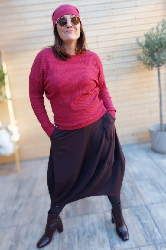 Malinový žebrový svetýrek Saria - Barva: Malinově červená, Velikost: M-L